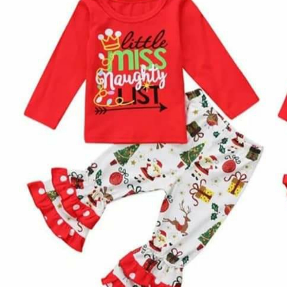 Long Sleeve Boutique Christmas Ruffle Pants Set